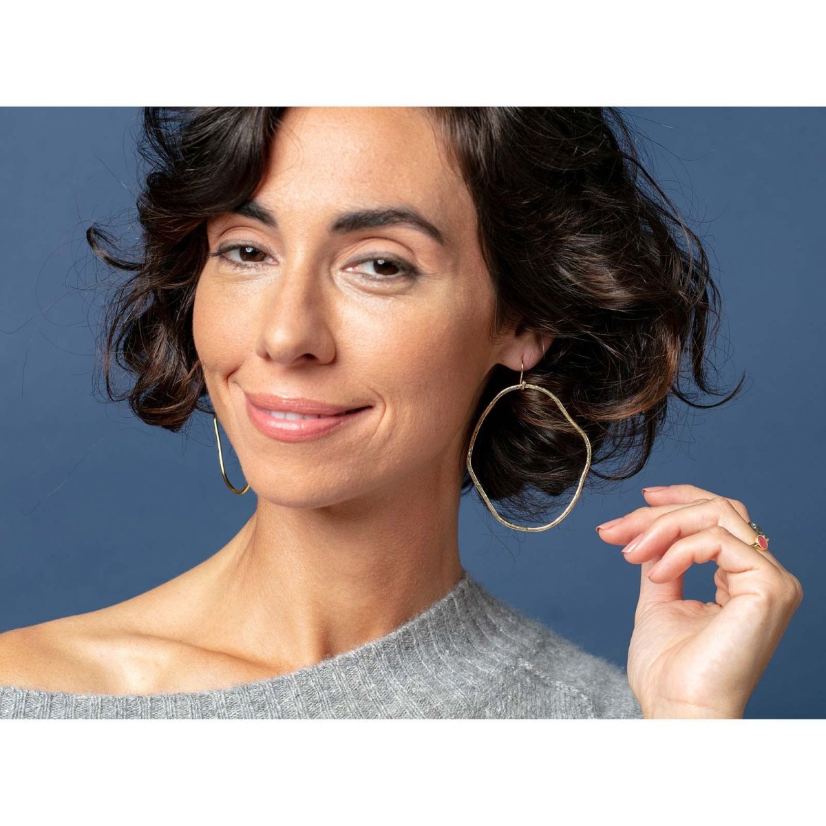 Hammered Free - Form Circle Hoop Earrings Gold Plated Earring - rockflowerpaper