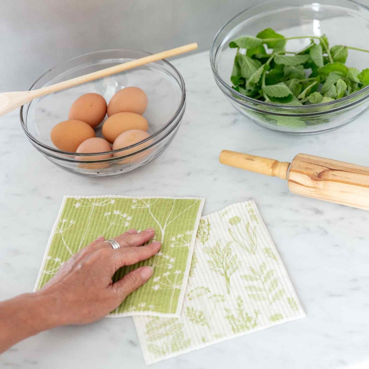 Herbs Eco - Friendly blu Sponge Cloth - Set of 2 Eco Cloth - rockflowerpaper