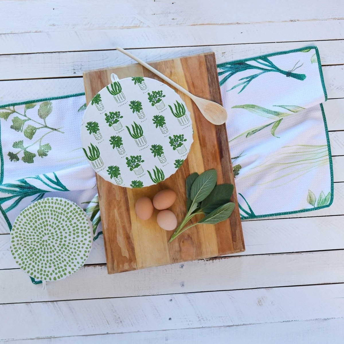 Herbs Green blu Kitchen Food Storage Covers (Set of 3 ) Eco Dish Cover - rockflowerpaper