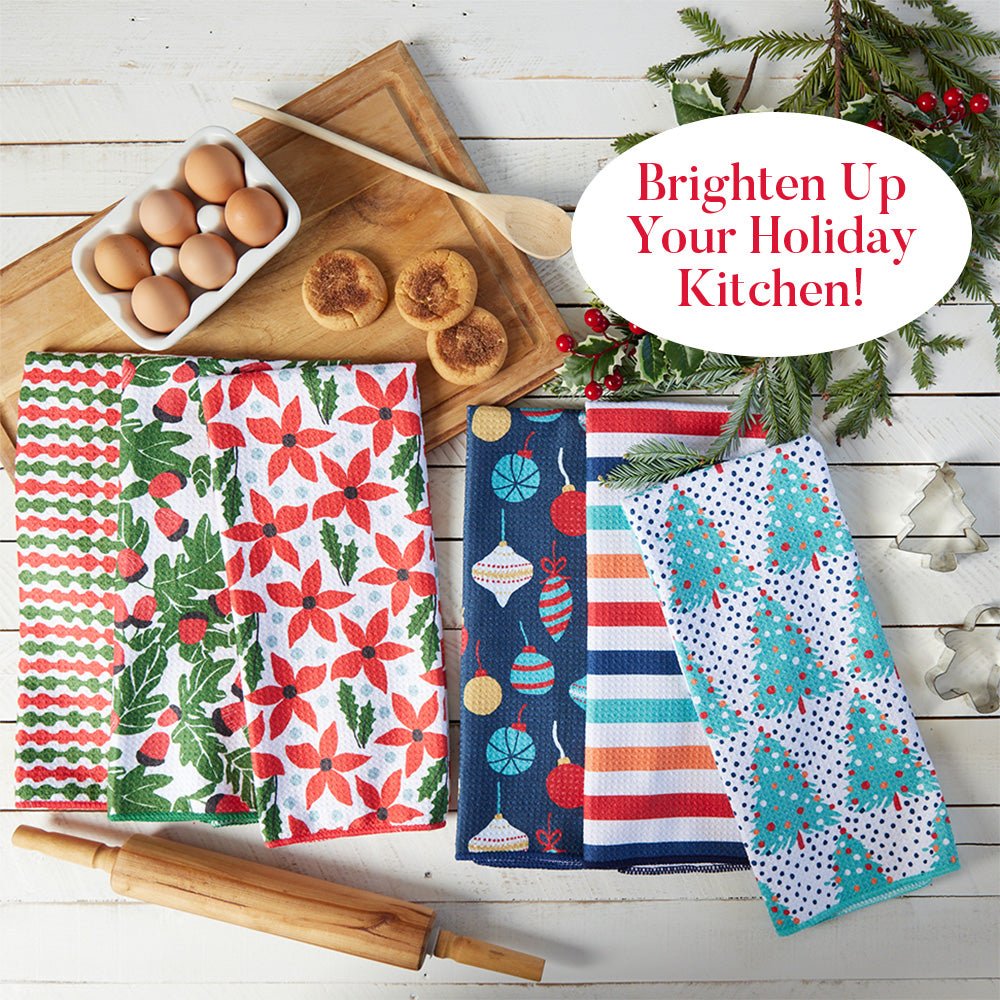 Holiday Poinsettia blu Kitchen Tea Towel Kitchen Towel - rockflowerpaper