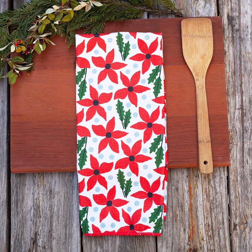 Holiday Poinsettia blu Kitchen Tea Towel Kitchen Towel - rockflowerpaper