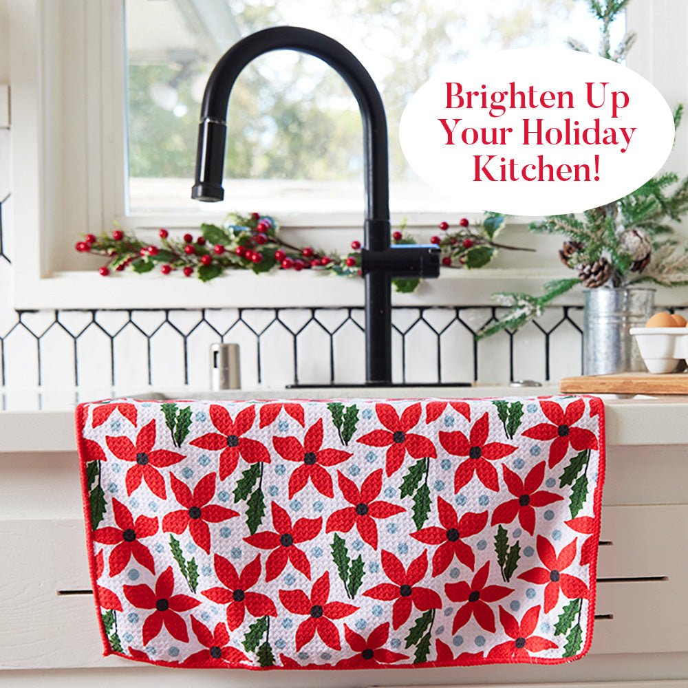 Holiday Poinsettia blu Kitchen Tea Towel Kitchen Towel - rockflowerpaper