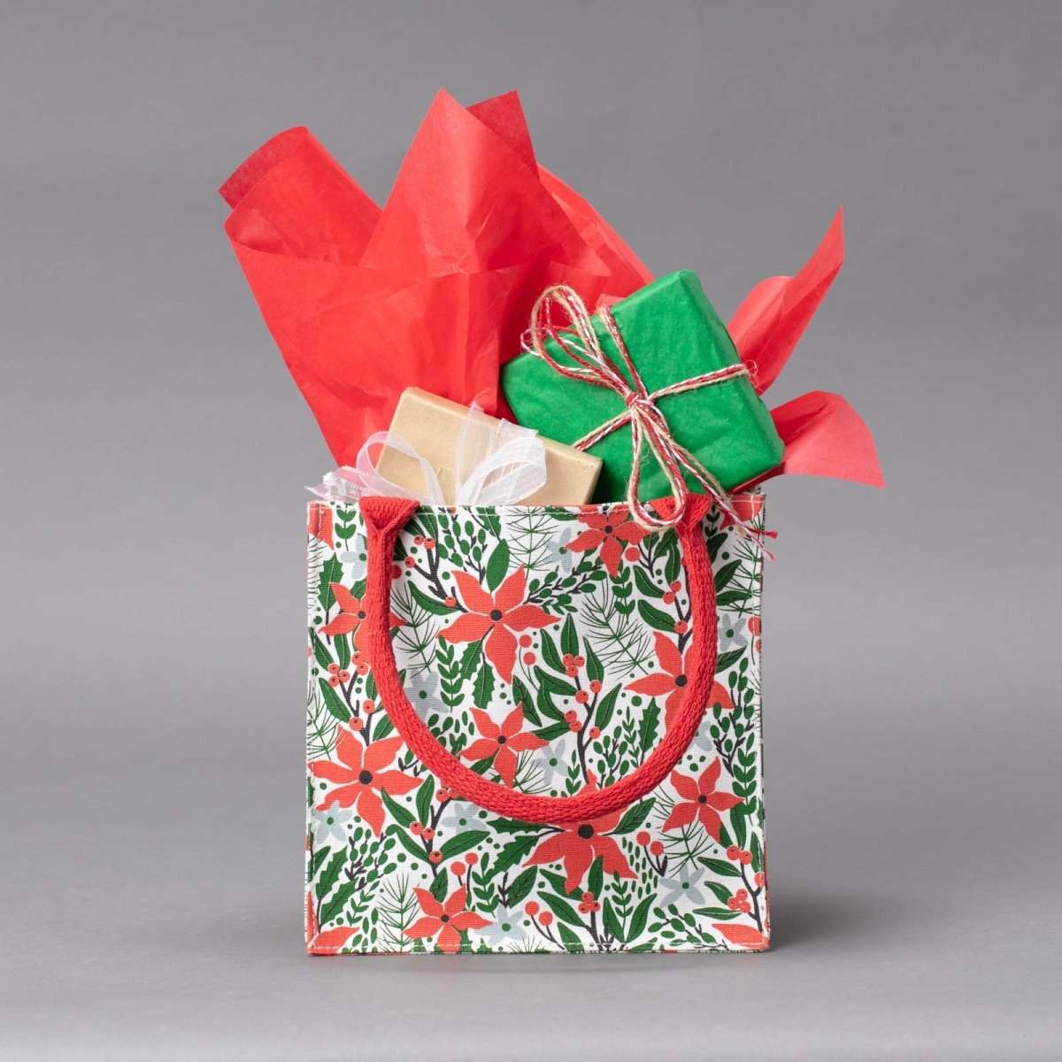 Holiday Poinsettia Reusable Itsy Bitsy Gift Bag Gift Bag - rockflowerpaper