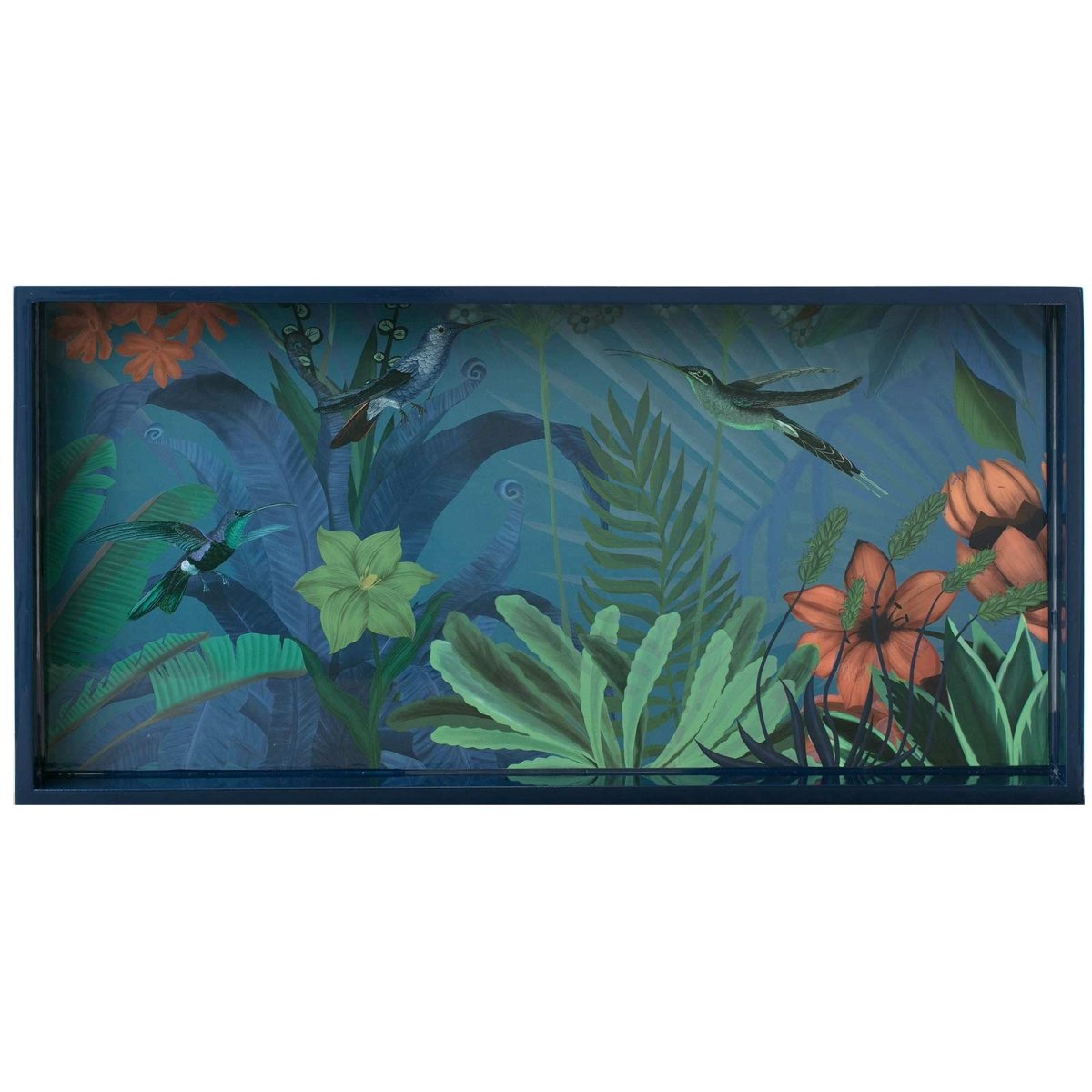 Hummingbird Garden 10" x 20" Rectangular Lacquer Art Serving Tray Tray - rockflowerpaper
