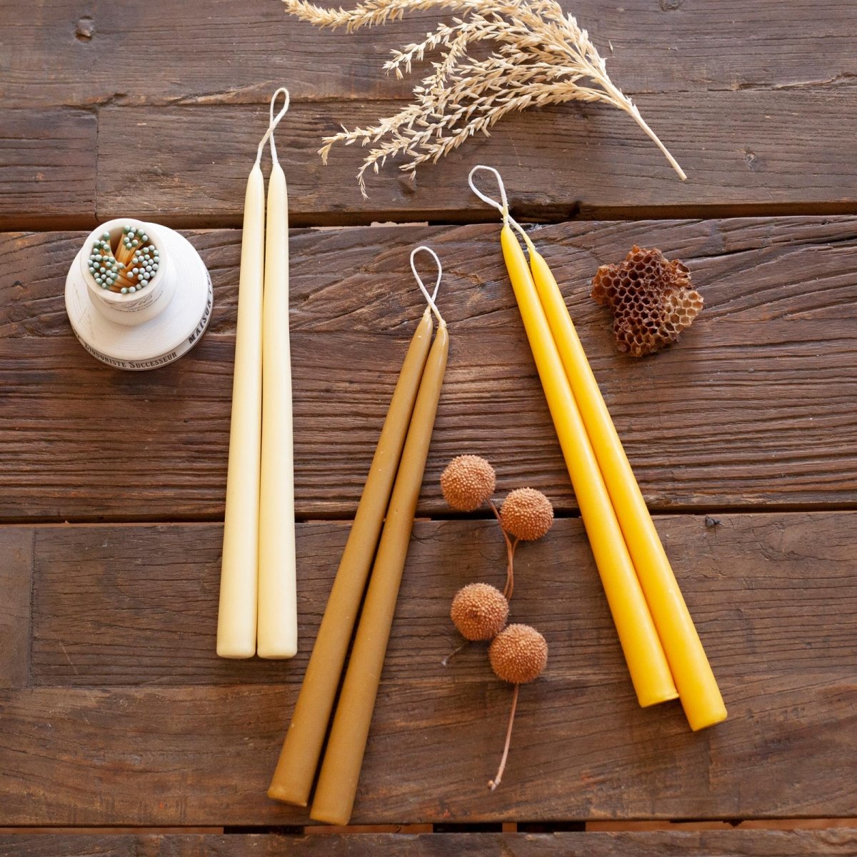 Illuminate Elegance: Honey Beeswax Taper Candles Candle - rockflowerpaper