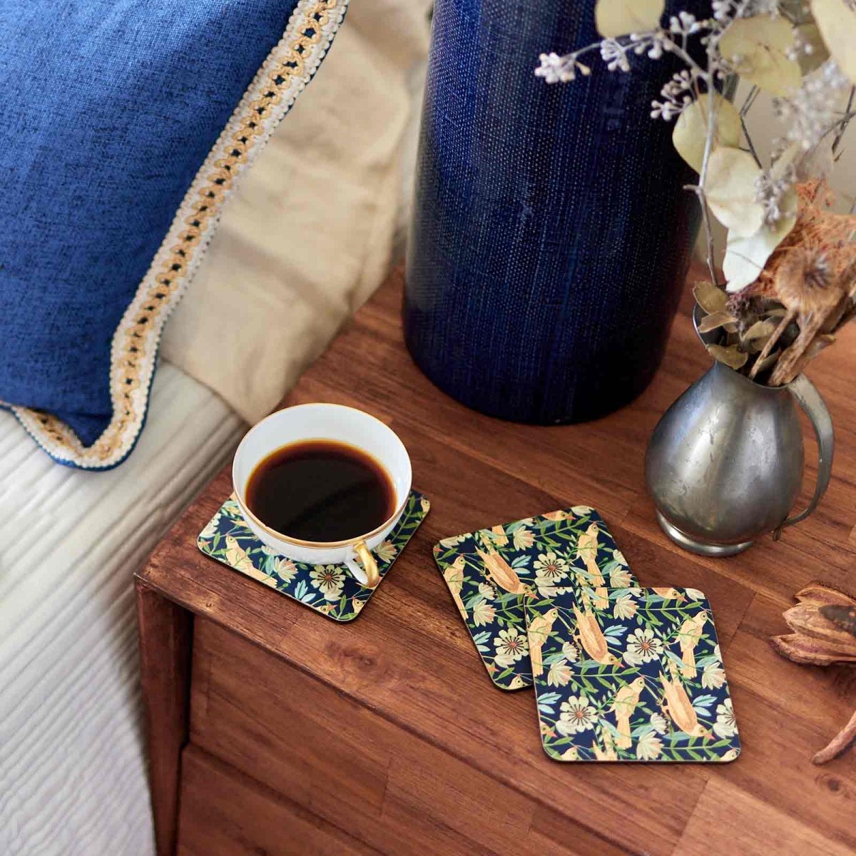 Indigo Chinoiserie Birds Square Art Coasters - Set of 4 Coaster - rockflowerpaper