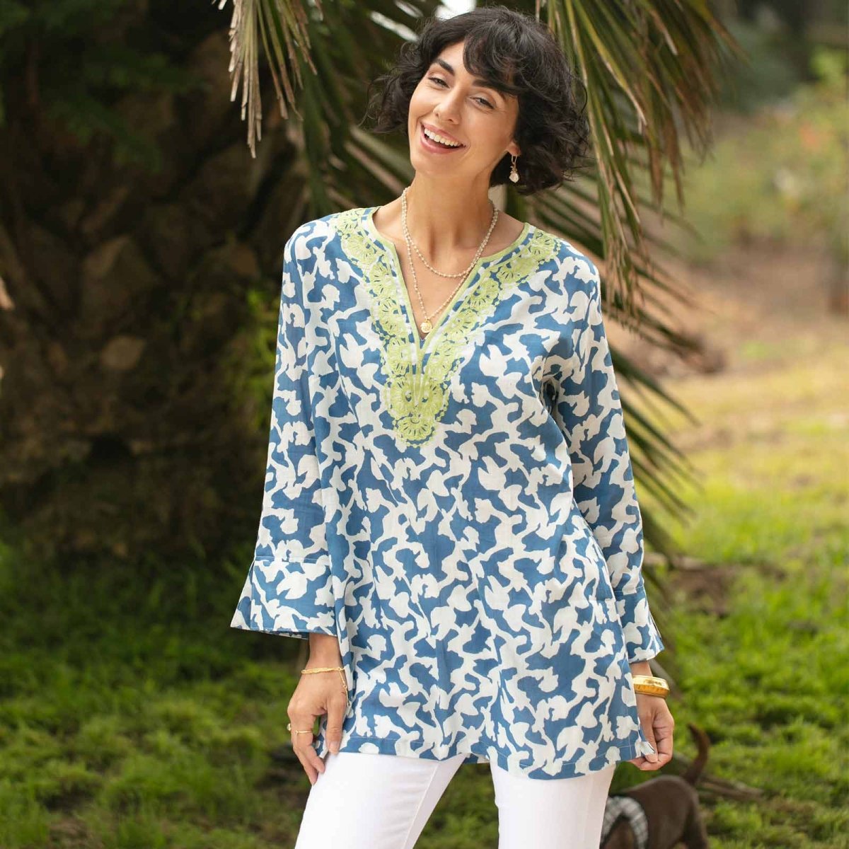 Ivy Blue blu Cotton Embroidered Kurta Tunic Embroidered Tunic - rockflowerpaper