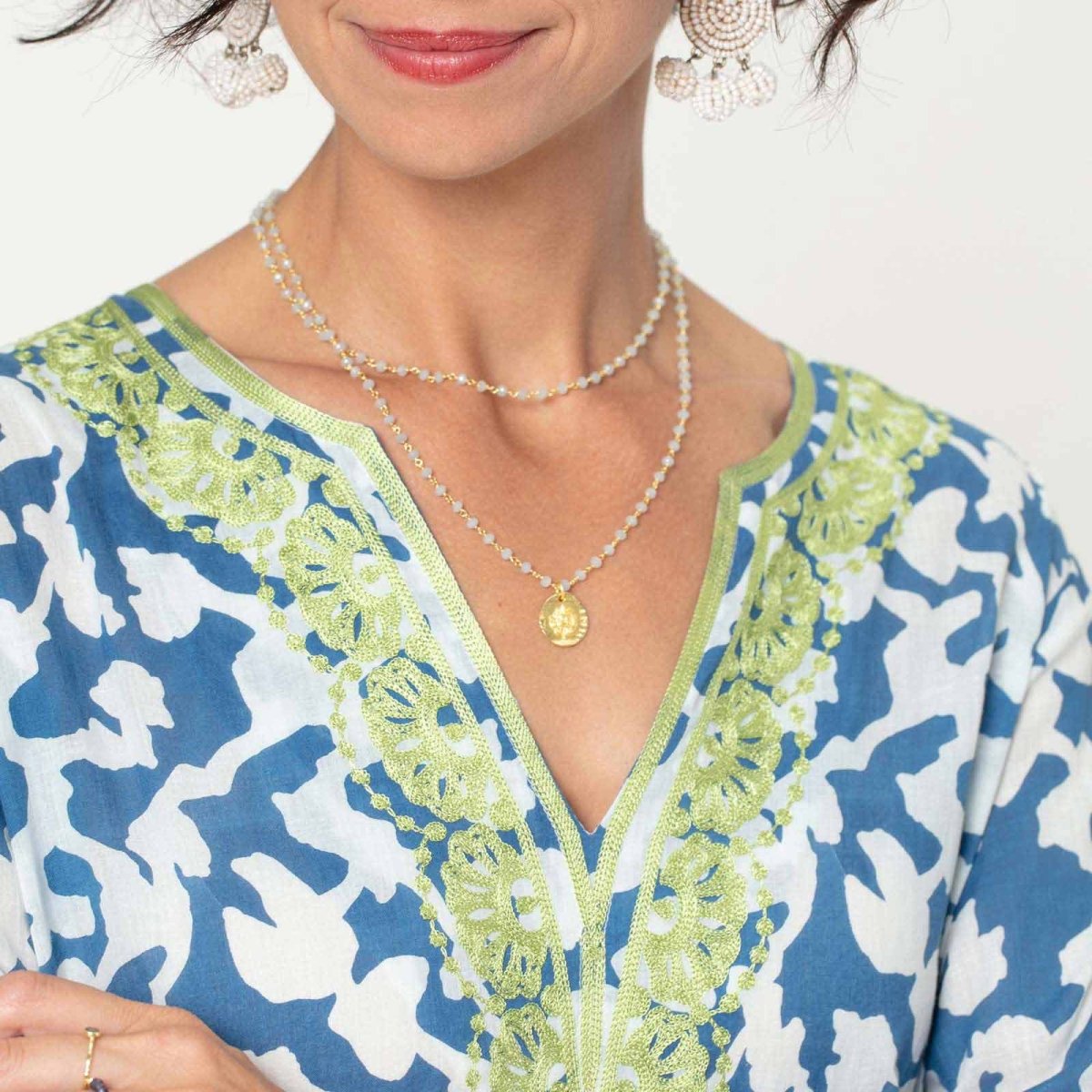 Ivy Blue blu Cotton Embroidered Kurta Tunic Embroidered Tunic - rockflowerpaper