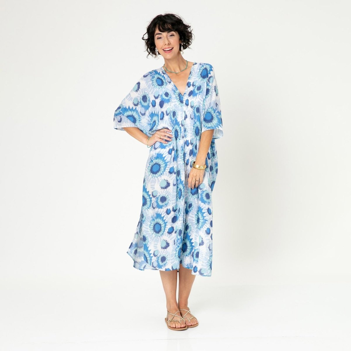 Jazlyn Blue Long Beach Kaftan Swim Cover Up - rockflowerpaper