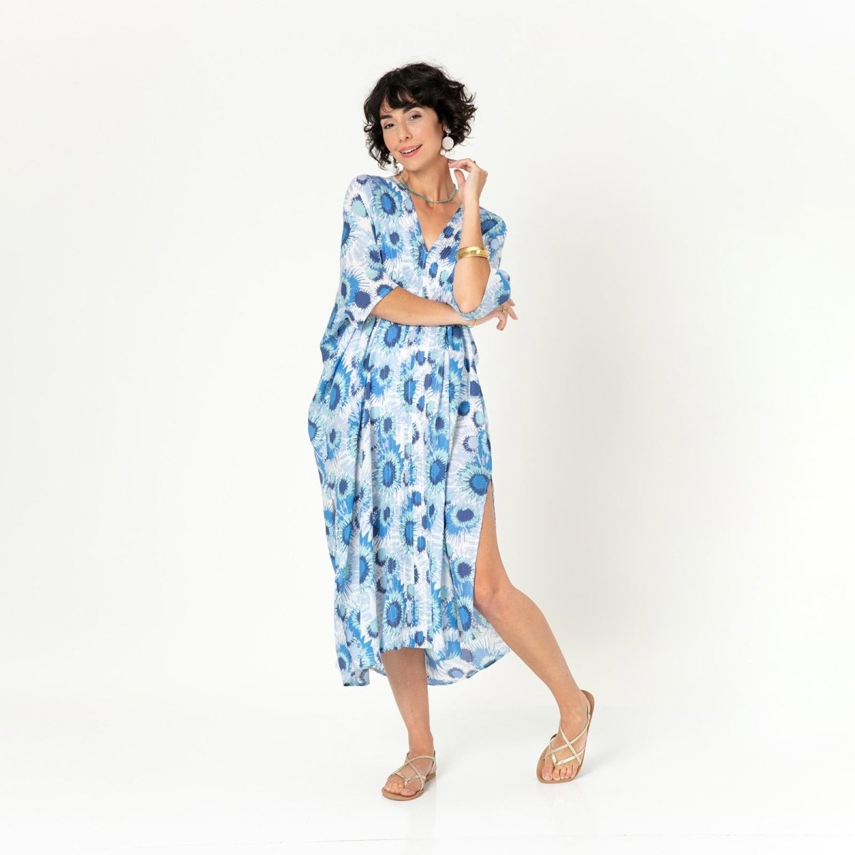 Jazlyn Blue Long Beach Kaftan Swim Cover Up - rockflowerpaper