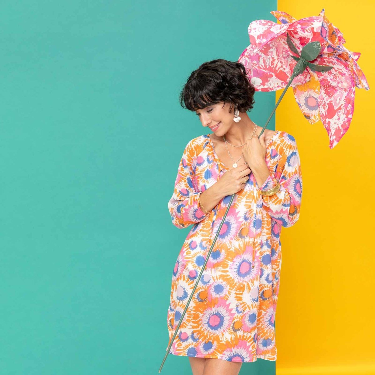 Jazlyn Pink blu Cotton Beach Shift Swim Cover Up - rockflowerpaper