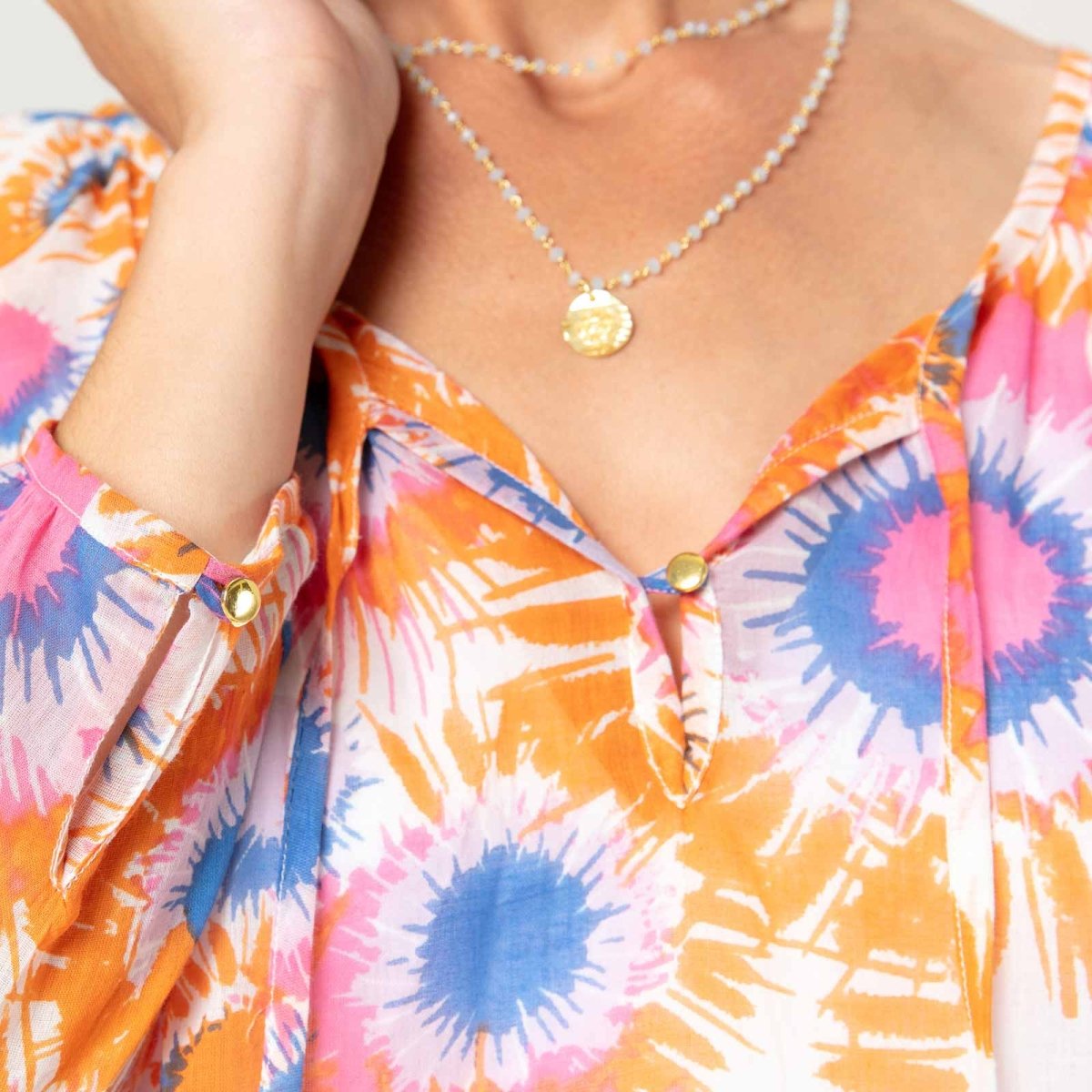 Jazlyn Pink blu Cotton Beach Shift Swim Cover Up - rockflowerpaper