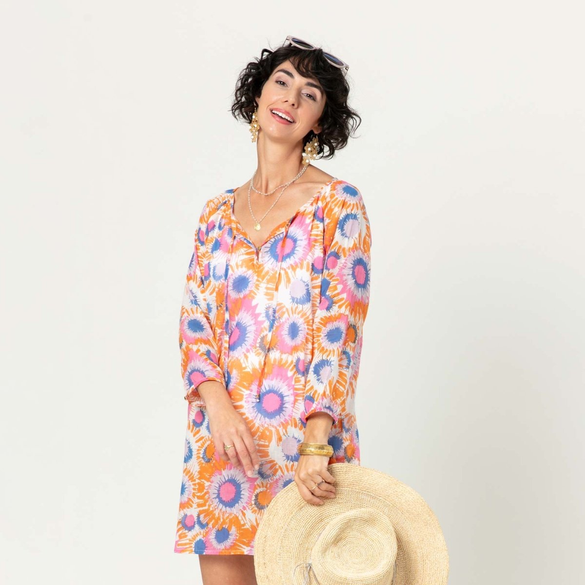 Jazlyn Pink blu Cotton Beach Shift Swim Cover Up - rockflowerpaper