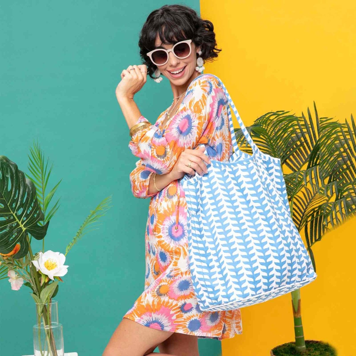 Jazlyn Pink blu Cotton Beach Shift Swim Cover Up - rockflowerpaper