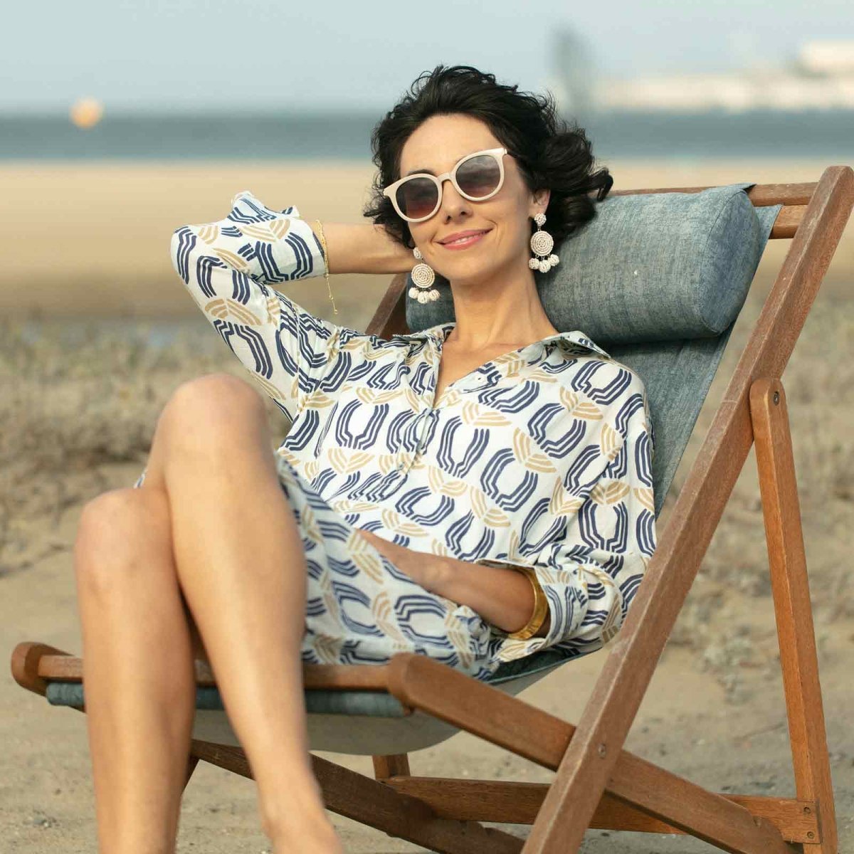 Juno blu Cotton Beach Shirt Swim Cover Up - rockflowerpaper