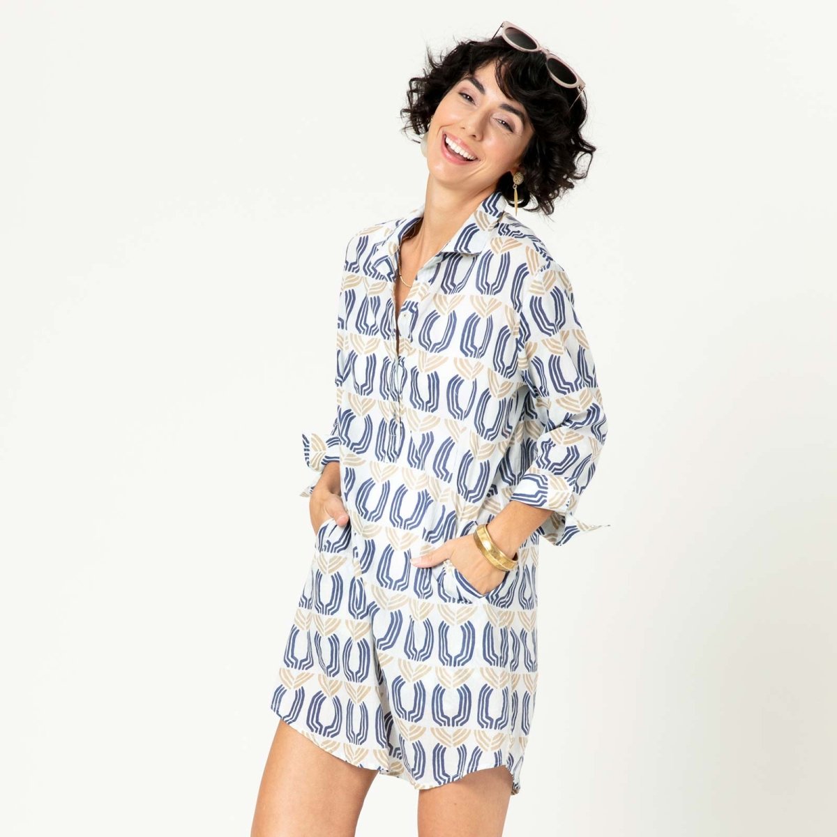 Juno blu Cotton Beach Shirt Swim Cover Up - rockflowerpaper