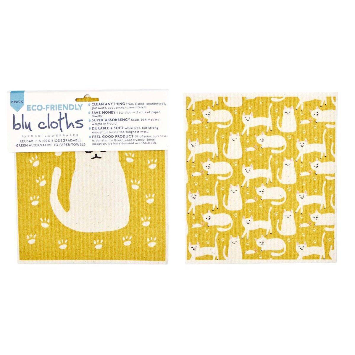 Kitty Cat Eco - Friendly blu Sponge Cloth - Set of 2 Eco Cloth - rockflowerpaper