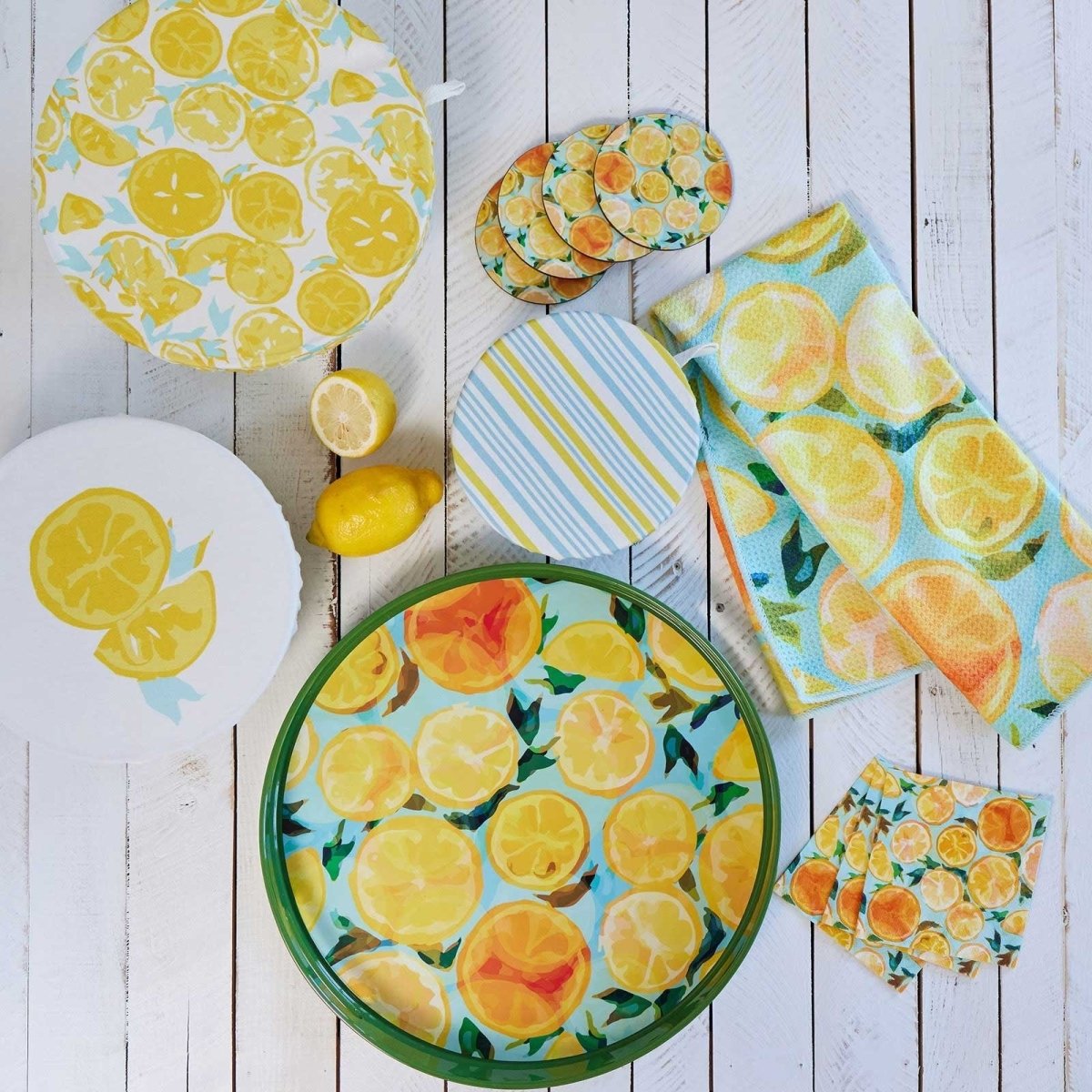 Lemon Slices blu Kitchen Food Storage Covers (Set of 3 ) Eco Dish Cover - rockflowerpaper