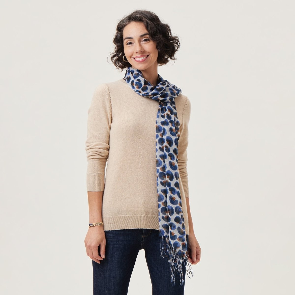 Leopard Blue Featherweight Tassel Lux Scarf Scarf - rockflowerpaper