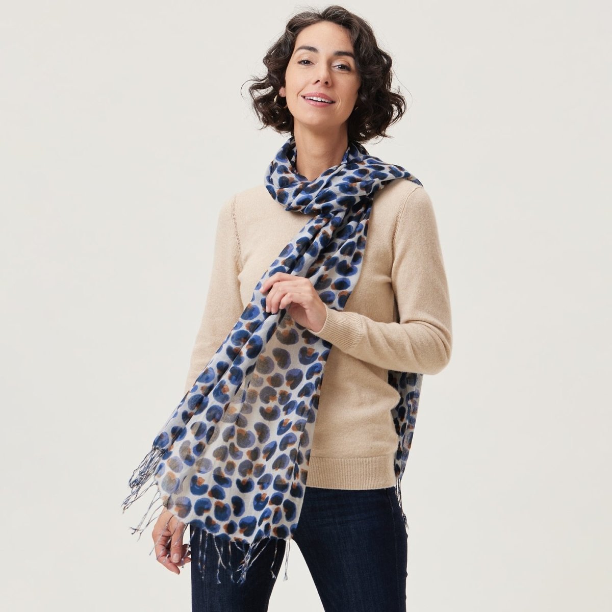 Leopard Blue Featherweight Tassel Lux Scarf Scarf - rockflowerpaper