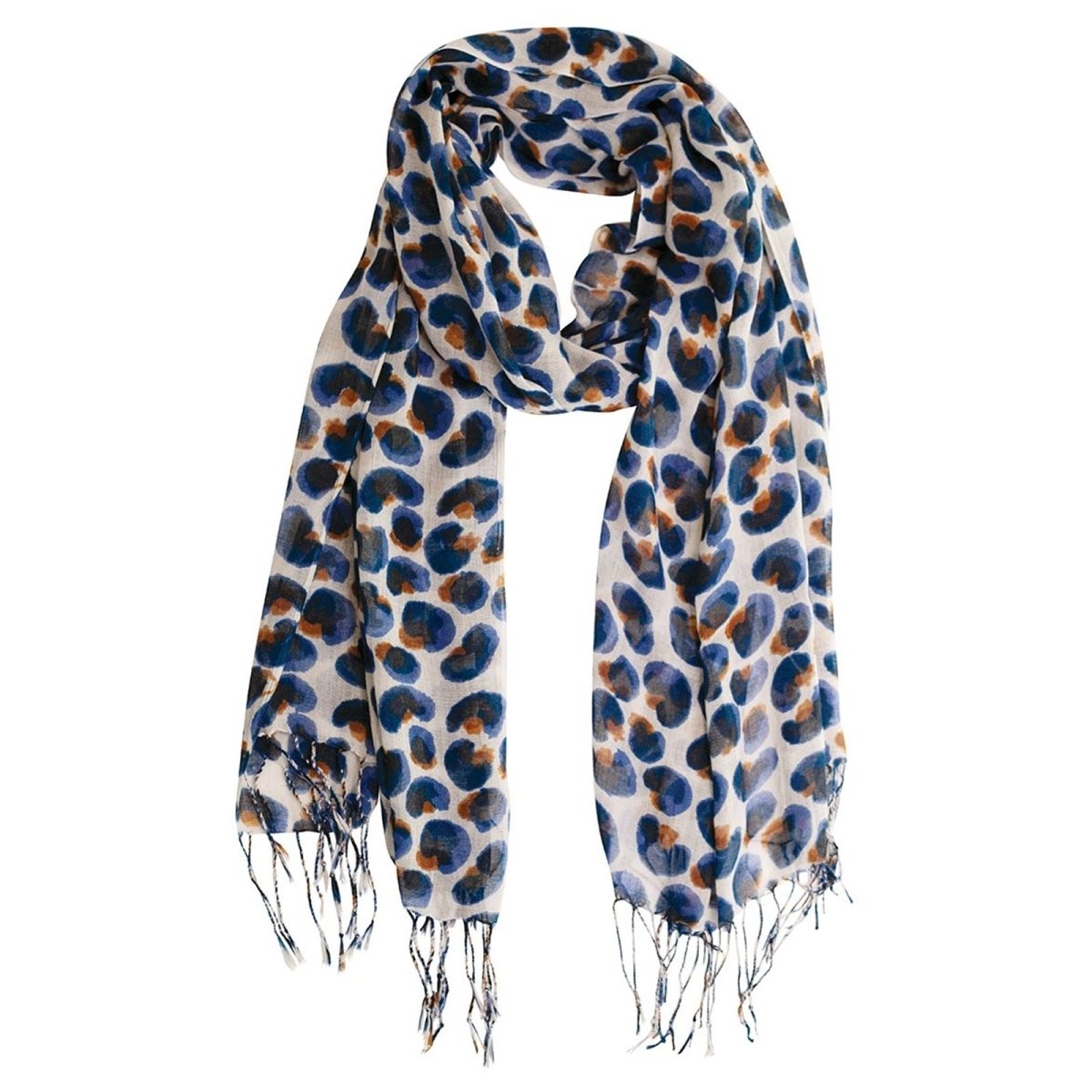 Leopard Blue Featherweight Tassel Lux Scarf Scarf - rockflowerpaper