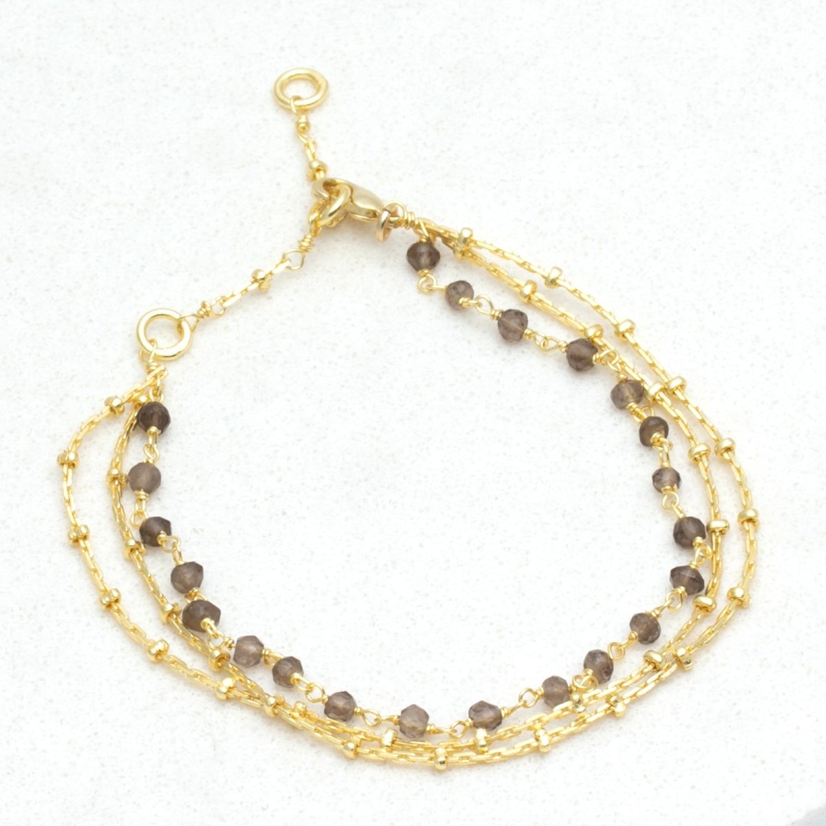 Lite Triple Layer Smoky Bead Bracelet Stack - Gold Plate Bracelet - rockflowerpaper