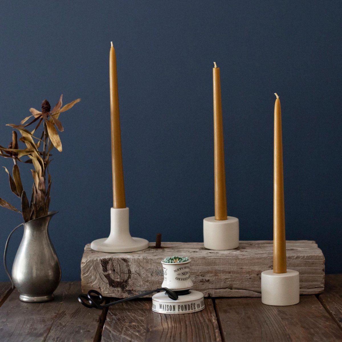 Natural Beeswax 12 inch Taper Candles (one pair) Candle - rockflowerpaper