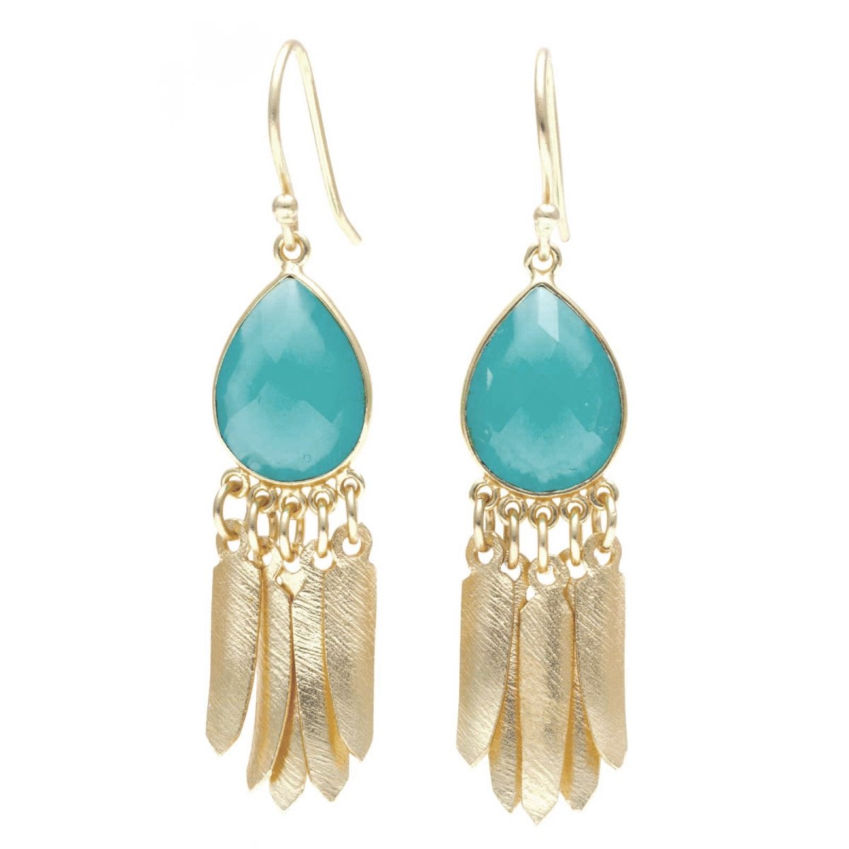 Navajo Fringe Aqua Chalcedony Dangle Earrings Gold Plated Earring - rockflowerpaper