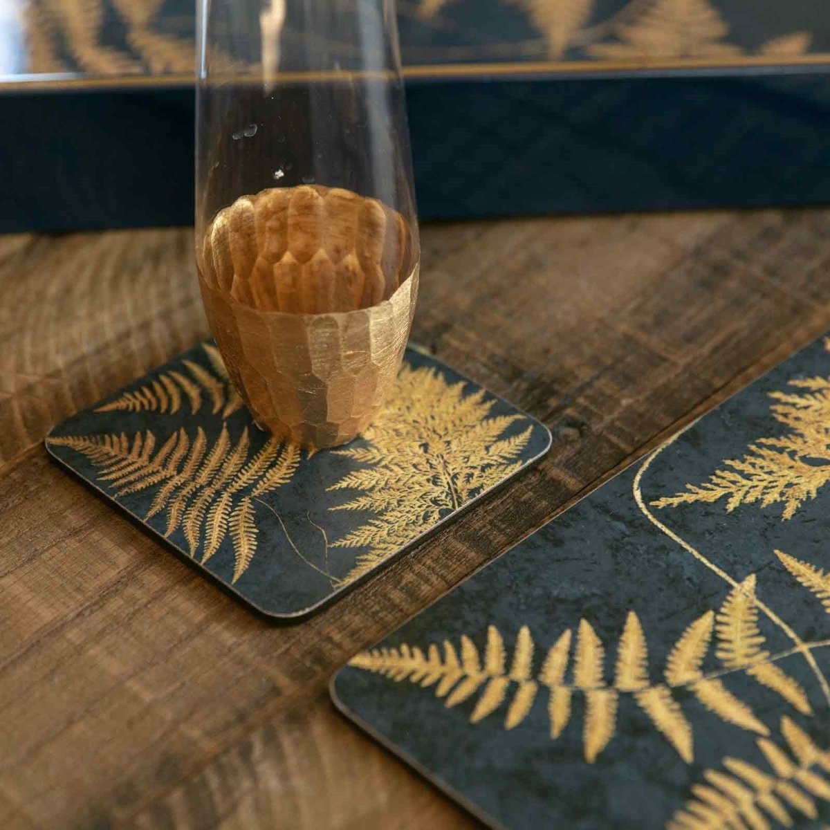 Navy Gilded Ferns Square Art Coasters - Set of 4 Coaster - rockflowerpaper