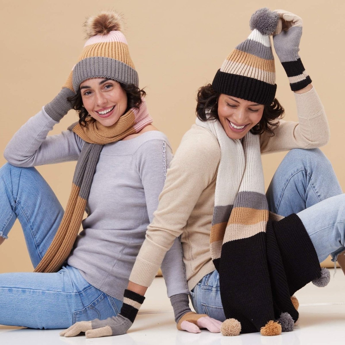 Paddington Stripe Black Tan Knit Gloves Gloves - rockflowerpaper