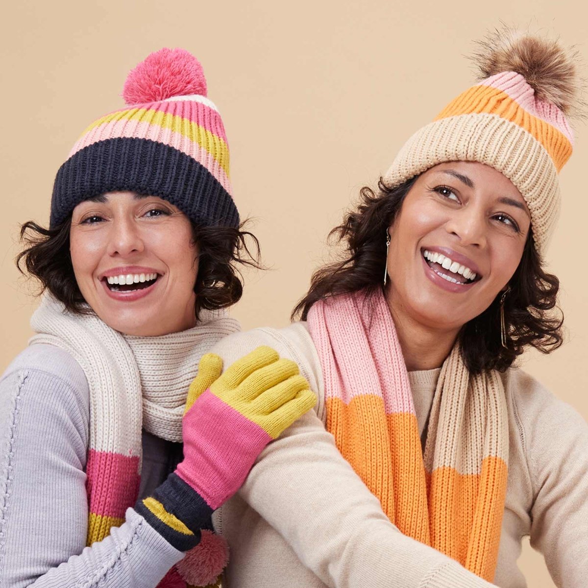 Piccadilly Stripe Navy Pink Knit Beanie Hat - rockflowerpaper