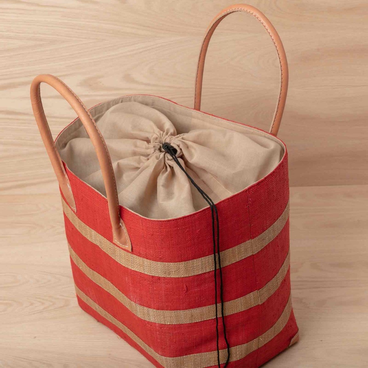 Raffia Coral Beach Stripe Tote with Leather Handle Raffia Tote - rockflowerpaper