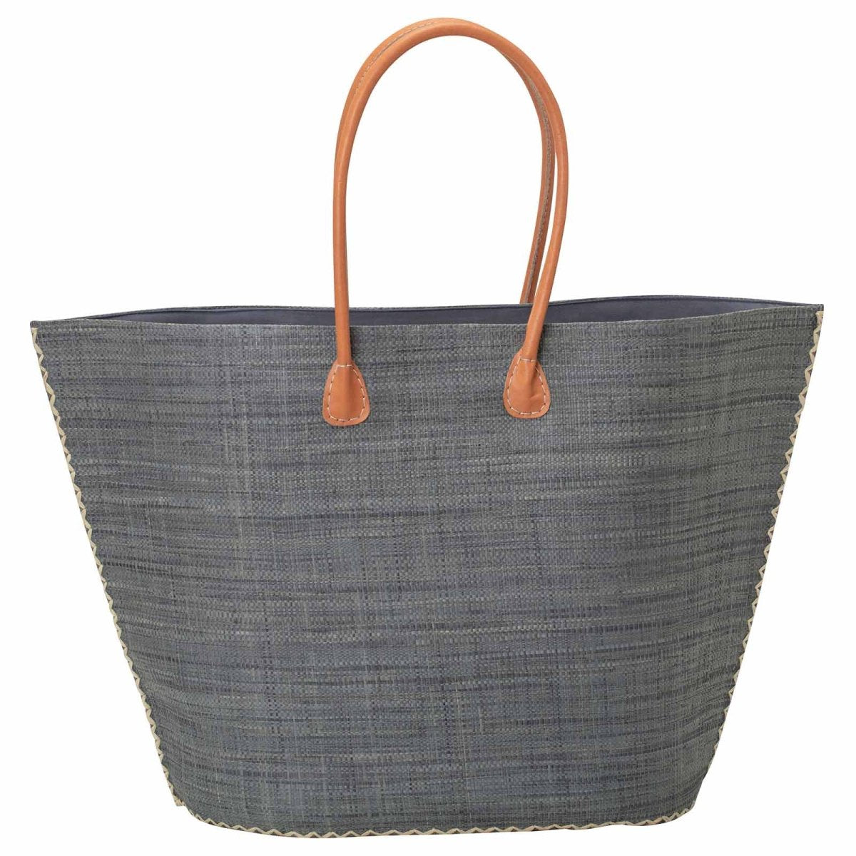 Raffia Grey Tote with Leather Handle Raffia Tote - rockflowerpaper