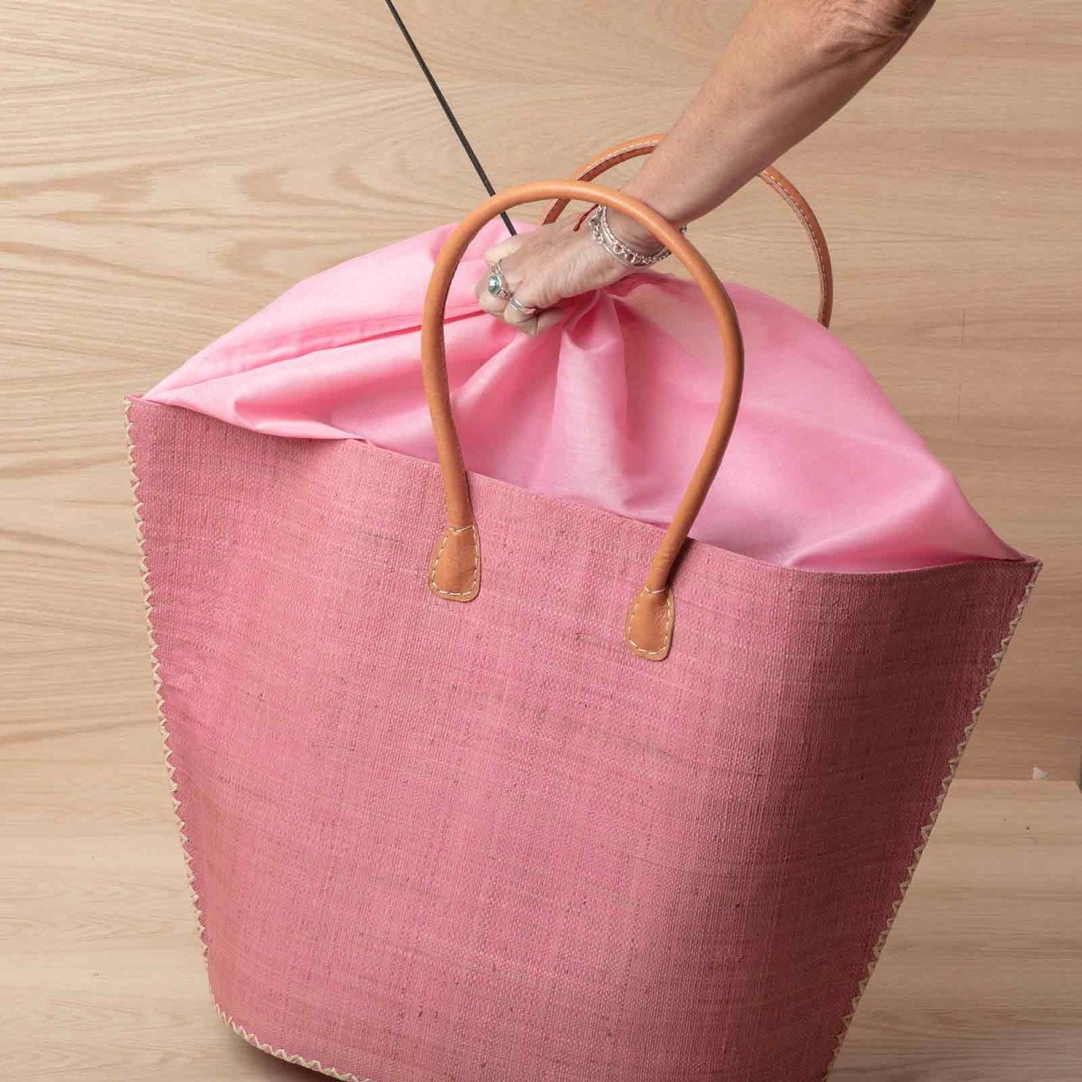 Raffia Pink Tote with Leather Handle Raffia Tote - rockflowerpaper