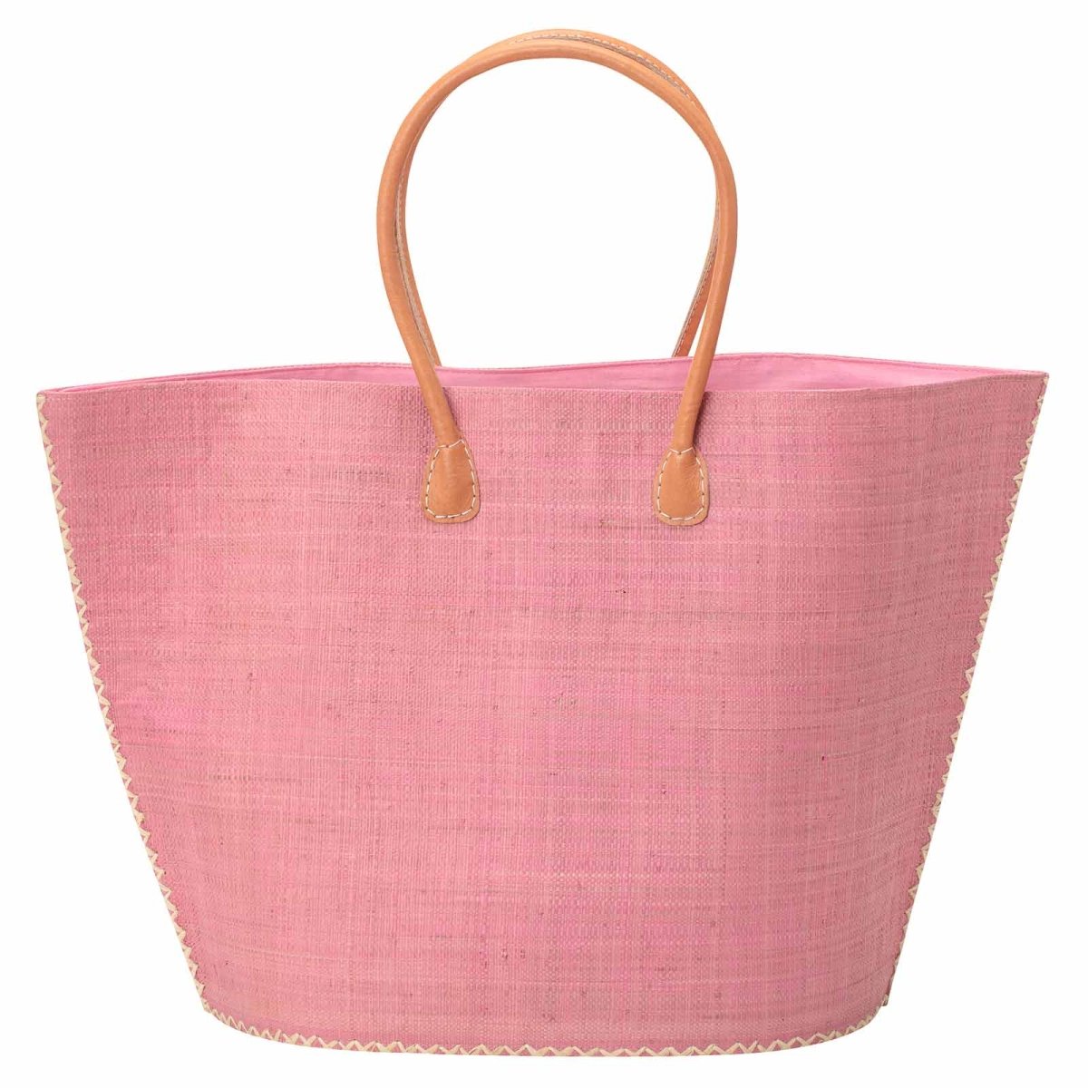 Raffia Pink Tote with Leather Handle Raffia Tote - rockflowerpaper