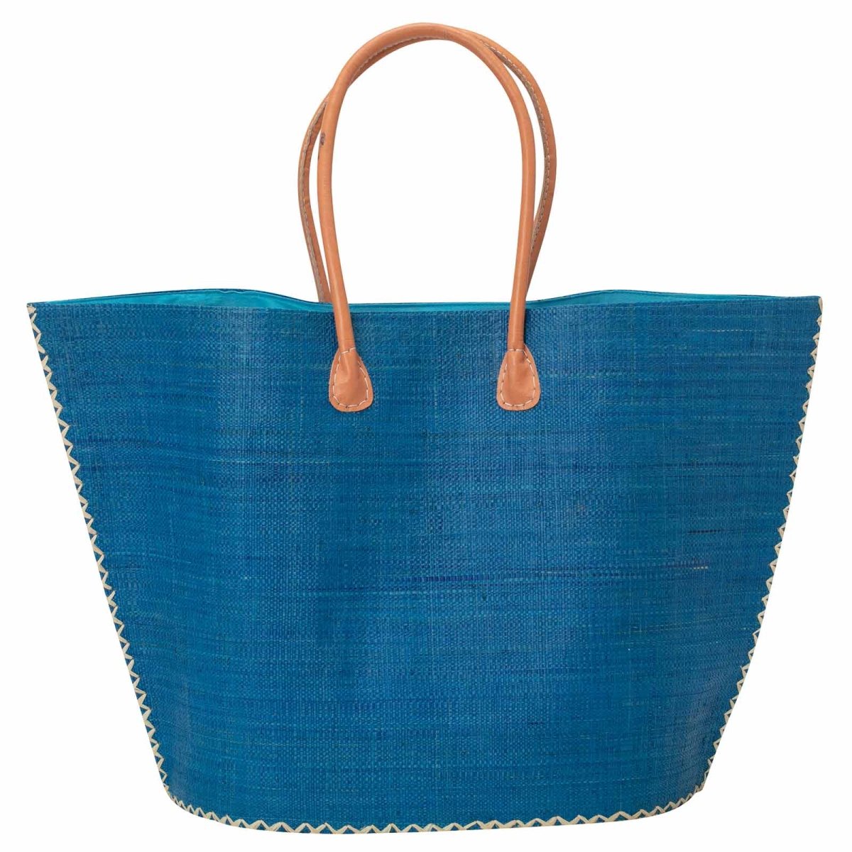 Raffia Turquoise Tote with Leather Handle Raffia Tote - rockflowerpaper