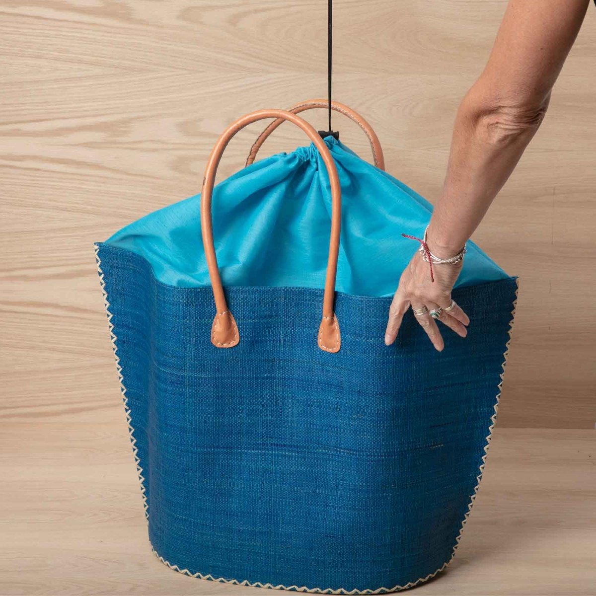 Raffia Turquoise Tote with Leather Handle Raffia Tote - rockflowerpaper
