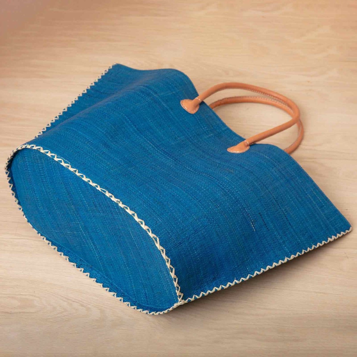 Raffia Turquoise Tote with Leather Handle Raffia Tote - rockflowerpaper