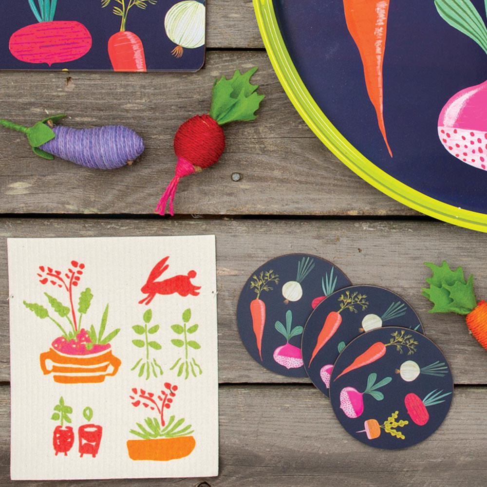 Root Veggies Blue Round Art Coasters - Set Of Four Coaster - rockflowerpaper