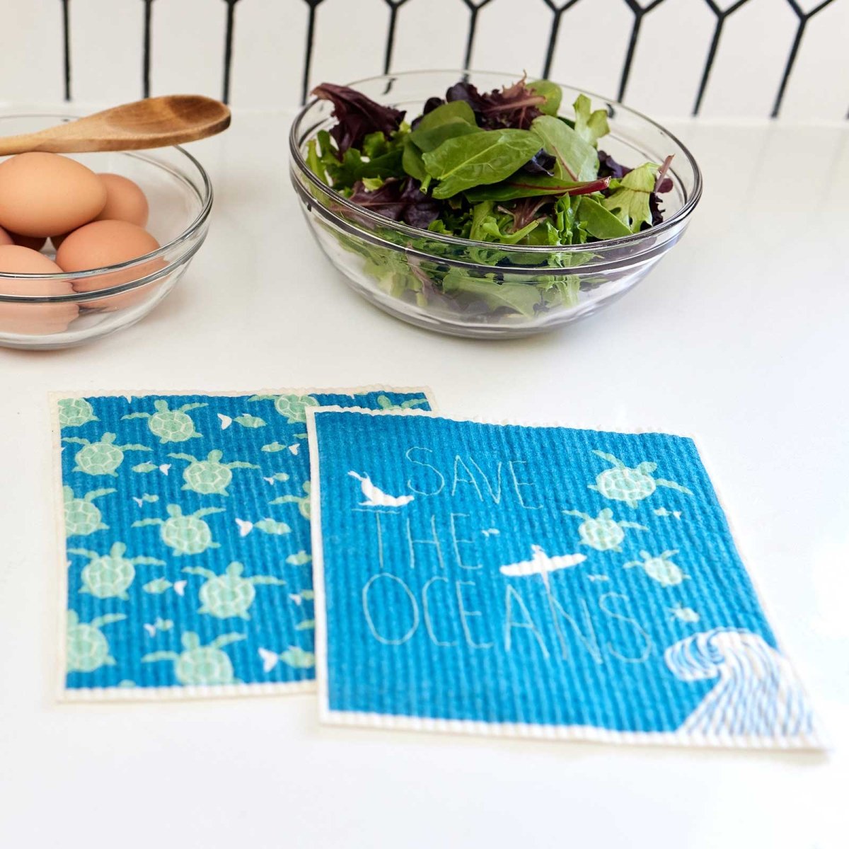 Save The Oceans Eco - Friendly blu Sponge Cloth - Set of 2 Eco Cloth - rockflowerpaper