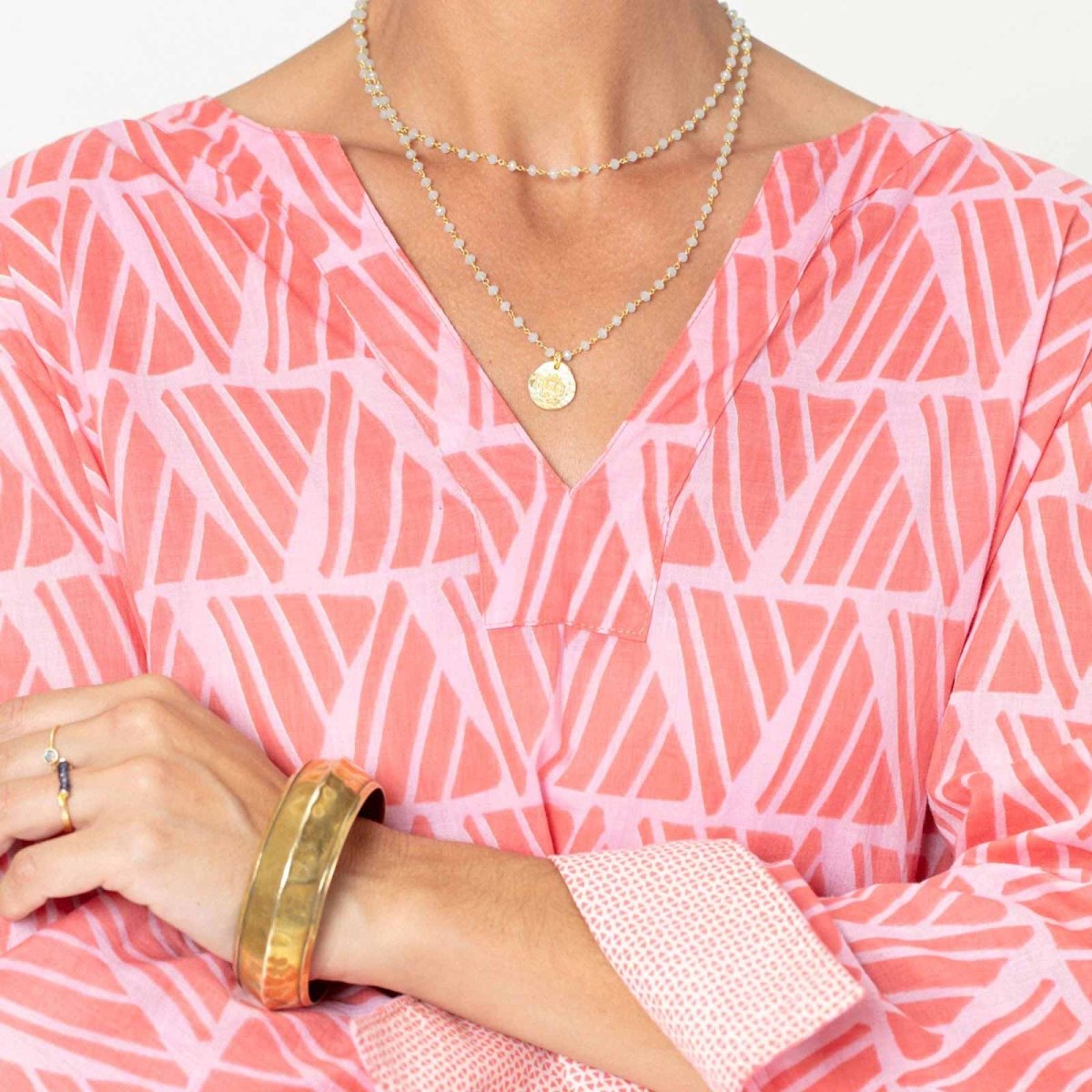 Shyla Pink blu Cotton Kurta Tunic Tunic - rockflowerpaper