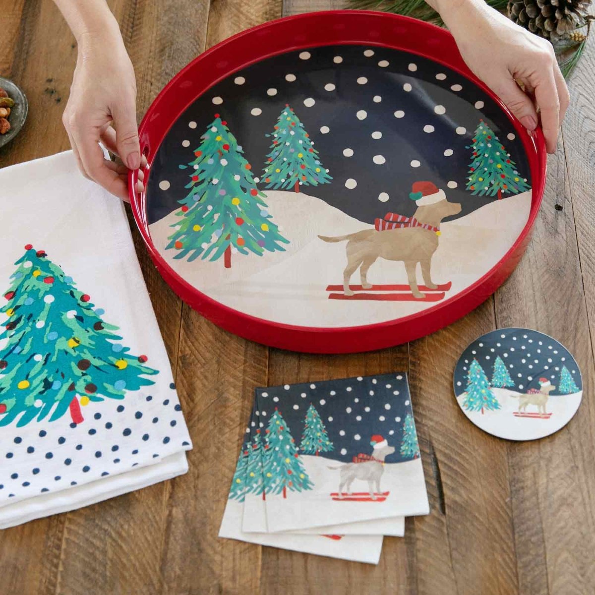 Ski Dog Round Art Coasters - Set of 4 Coaster - rockflowerpaper