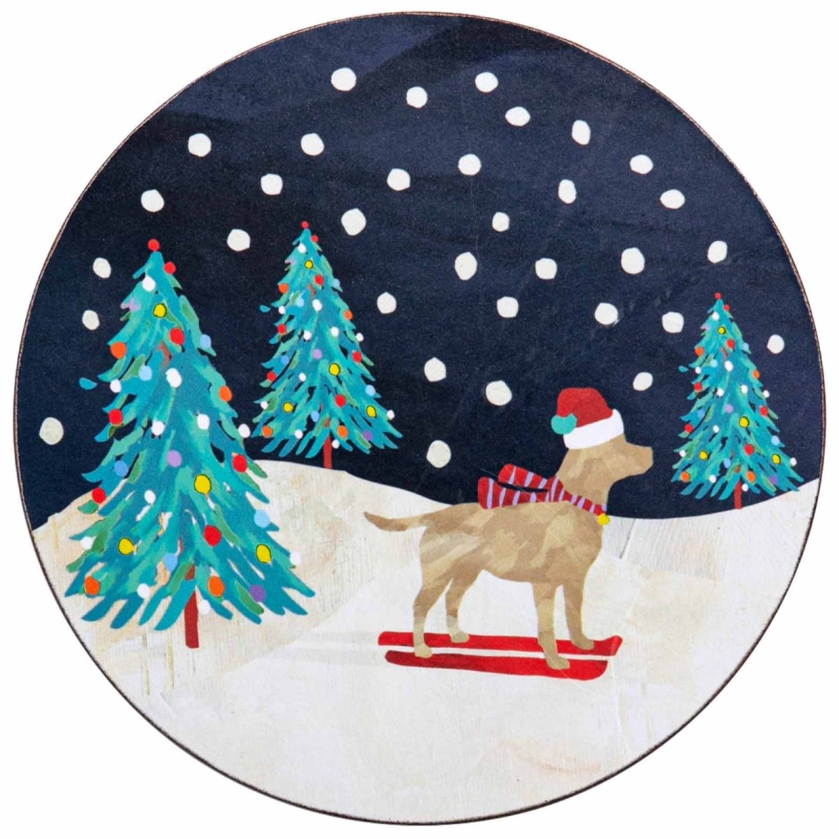 Ski Dog Round Art Coasters - Set of 4 Coaster - rockflowerpaper