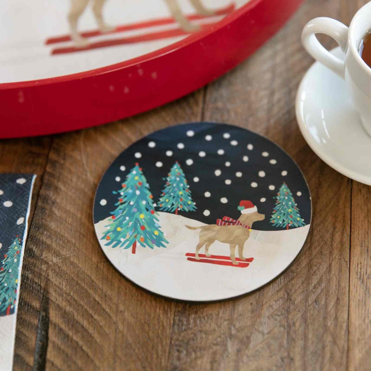 Ski Dog Round Art Coasters - Set of 4 Coaster - rockflowerpaper