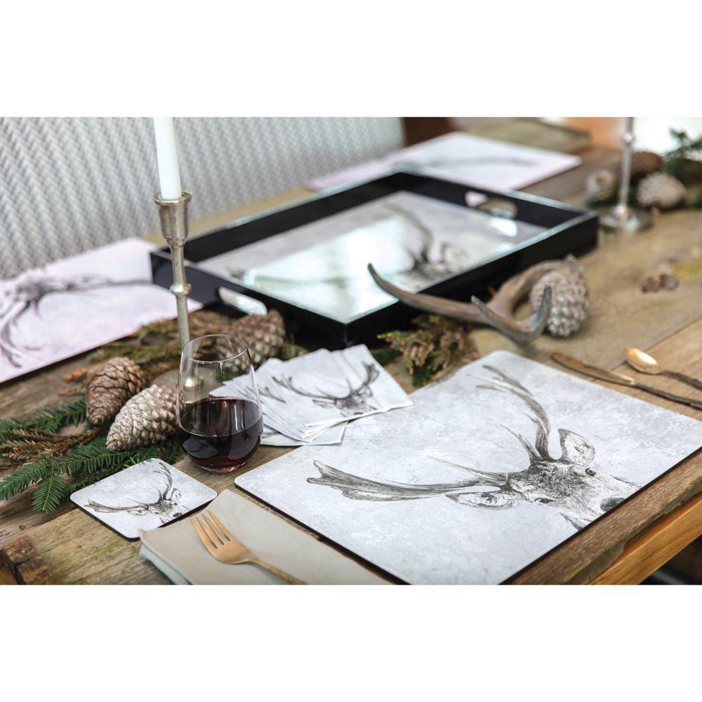 Snowy Deer Neutral Art Placemats - Set Of Four Placemat - rockflowerpaper