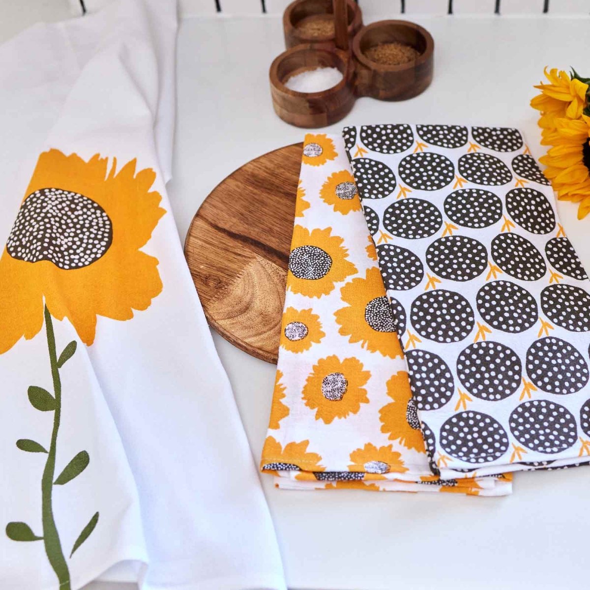 Sunflowers Cotton Kitchen Towels Set Of 3 Cotton Kitchen Towel - rockflowerpaper