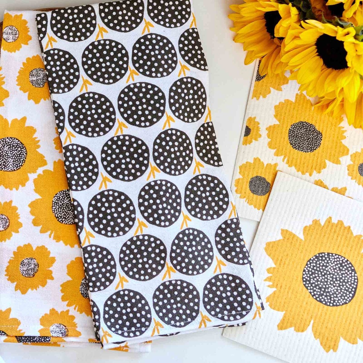Sunflowers Eco - Friendly blu Sponge Cloth - Set of 2 Eco Cloth - rockflowerpaper