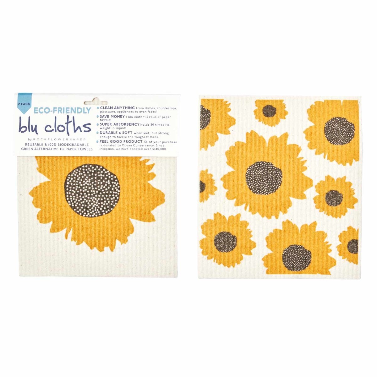 Sunflowers Eco - Friendly blu Sponge Cloth - Set of 2 Eco Cloth - rockflowerpaper
