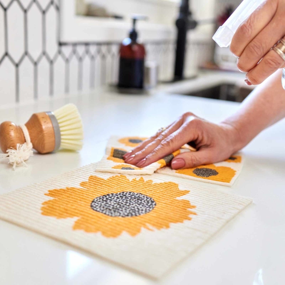 Sunflowers Eco - Friendly blu Sponge Cloth - Set of 2 Eco Cloth - rockflowerpaper