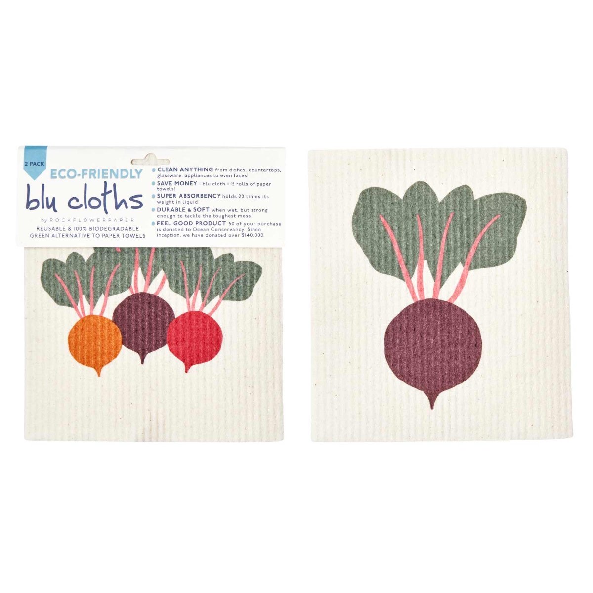 Three Beets Eco - Friendly blu Sponge Cloth - Set of 2 Eco Cloth - rockflowerpaper